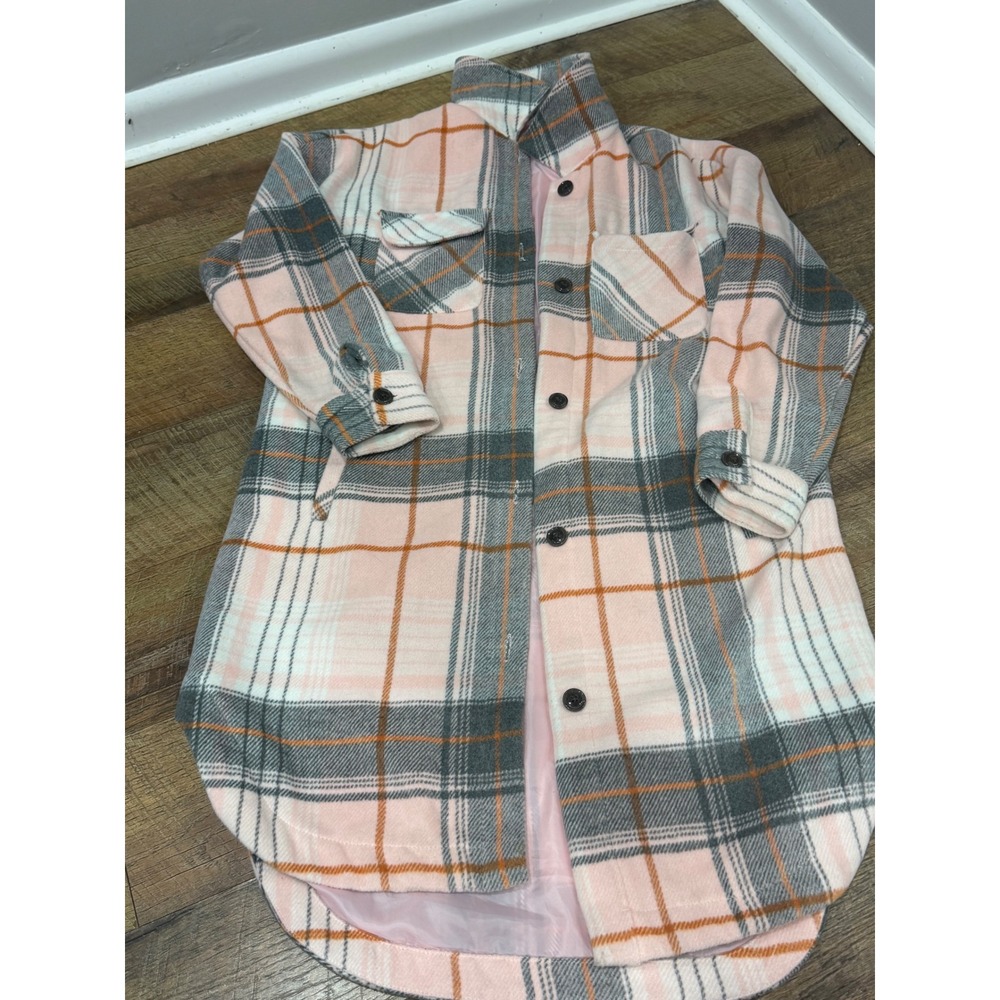 Fashion Nova Women Pink Plaid Longline Shacket Jacket Coat Medium Lined Pockets